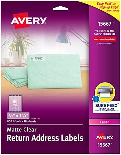 Amazon.com : Avery Printable Address Labels with Sure Feed, 1" x 2-5/8", Matte Clear, 300 Blank ...