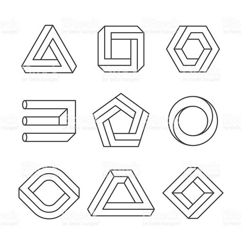 Impossible shapes, optical illusion objects. Vector illustration with ...