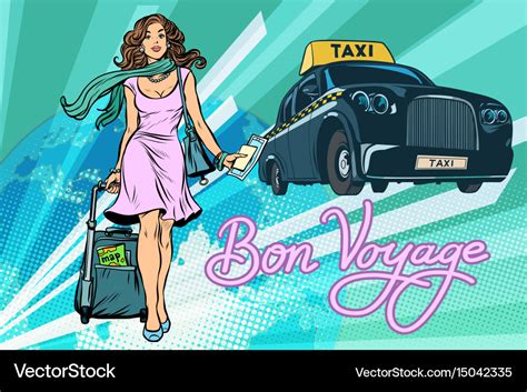 Beautiful young woman tourist passenger taxi Vector Image