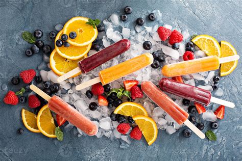 Variety of ice popsicles with fruits 15704252 Stock Photo at Vecteezy