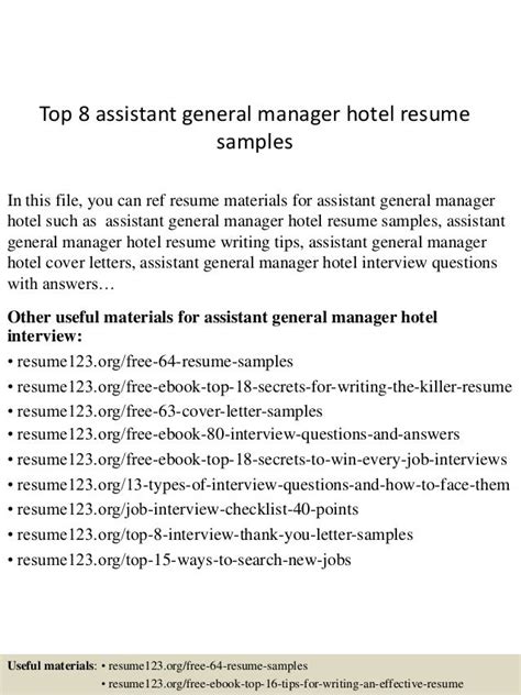 Top 8 assistant general manager hotel resume samples