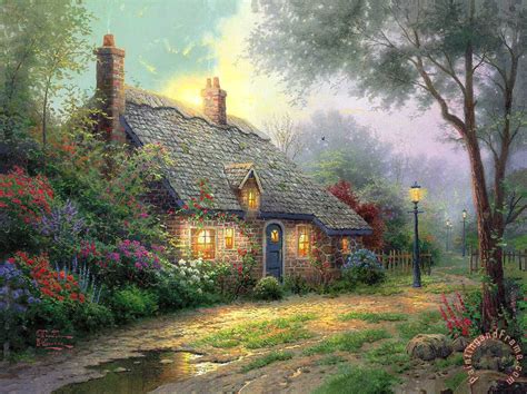 Thomas Kinkade Moonlight Cottage Art Print for sale - paintingandframe.com