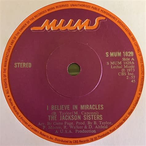 Vinyl Vault - Jackson Sisters - I Believe In Miracles