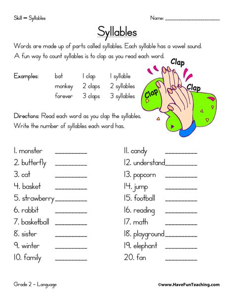 Syllables Worksheet by Teach Simple