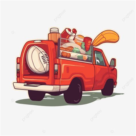 Red Pick Up Truck With All Kinds Of Food Inside Clipart Vector, Sticker ...