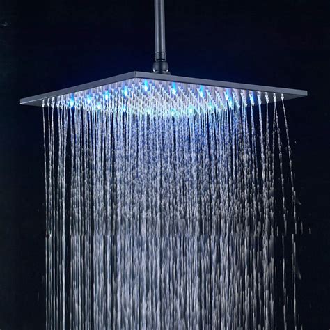 LED Light 16 inch Faucet Head Rainfall Shower Head Bathroom Square Top Sprayer Oil Rubbed Bronze ...