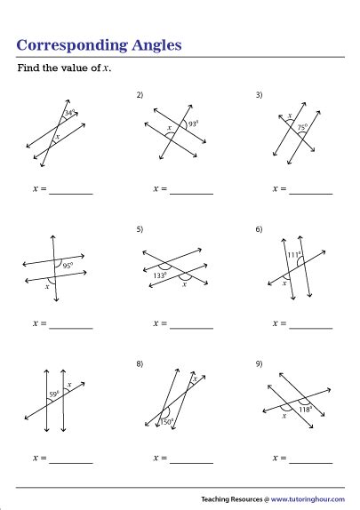 Corresponding Angles Worksheets | Angles worksheet, Geometry worksheets ...