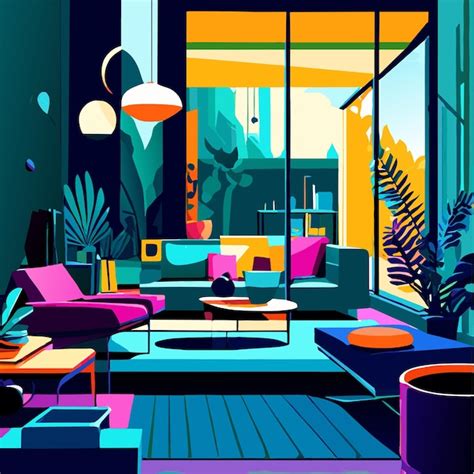 Premium Vector | Modern living room interior design vector illustration