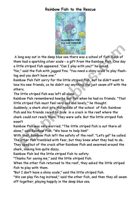 Rainbow Fish to the rescue - shorter text and question-cards - ESL ...