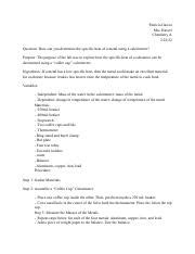 Calorimetry and Specific Heat Lab Report.pdf - Patricio Garcia Mrs ...