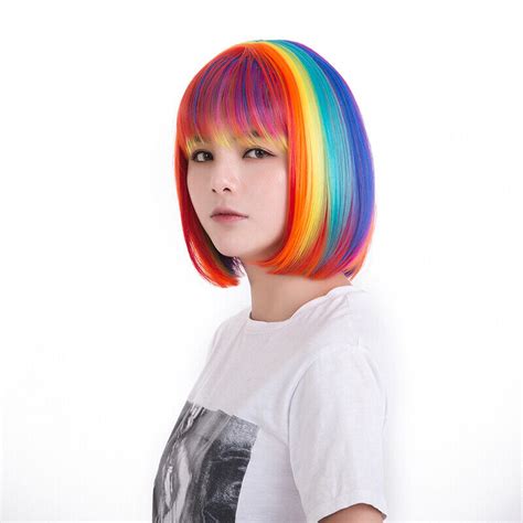 Rainbow Wig Women Synthetic Colored WigStraight Hair Heat Resistance Cosplay Wig | eBay