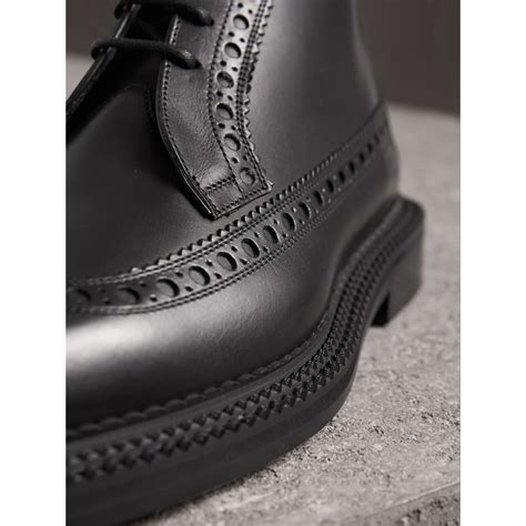 Leather Brogue Boots in Black - Men | Burberry United States