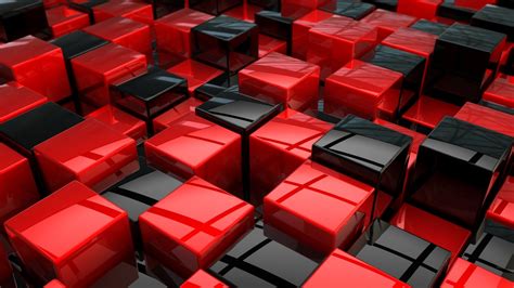 #3d digital art #cube abstract art #cubes #red #black #4K #wallpaper # ...