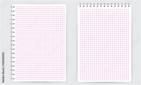 Blank realistic spiral notepad notebook with pink thin squared math ...