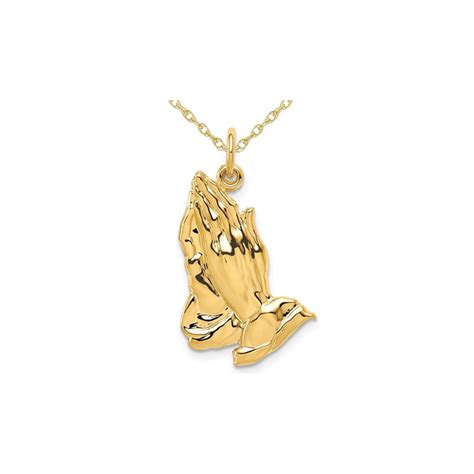 Gem And Harmony - 14K Yellow Gold Praying Hands Pendant Necklace with ...