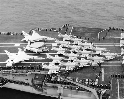 Flightdeck of USS Constellation: RA-5 Vigilante, E-1 Tracer and A-4 Skyhawk. Us Military ...