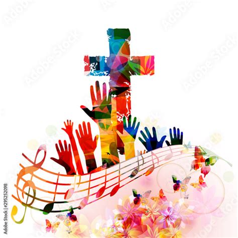 Colorful christian cross with music notes isolated vector illustration ...