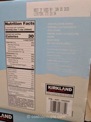 Kirkland Organic Almond Milk Nutrition Facts | Besto Blog