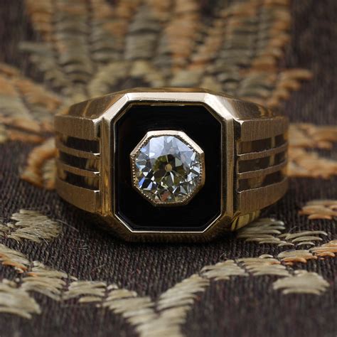 Old Mine Cut Diamond Men's Ring by Le Mans c1970 – Pippin Vintage Jewelry