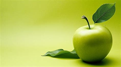 Premium Photo | Green apple with green leaf wallpaper on green back