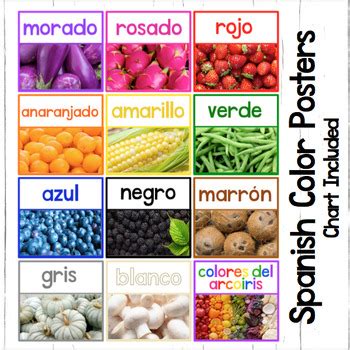 Spanish Color Posters in Two Sizes and Chart by Clever Chameleon