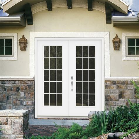 JELD-WEN 60-in x 80-in External Grilles Primed Steel Right-Hand Inswing Double Door French Patio ...