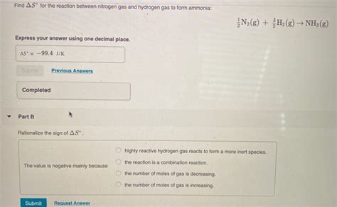 Solved Find A Sº for the reaction between nitrogen gas and | Chegg.com