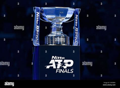 Turin, Italy. 20 November 2022. The ATP Finals doubles trophy is seen during day eight of the ...