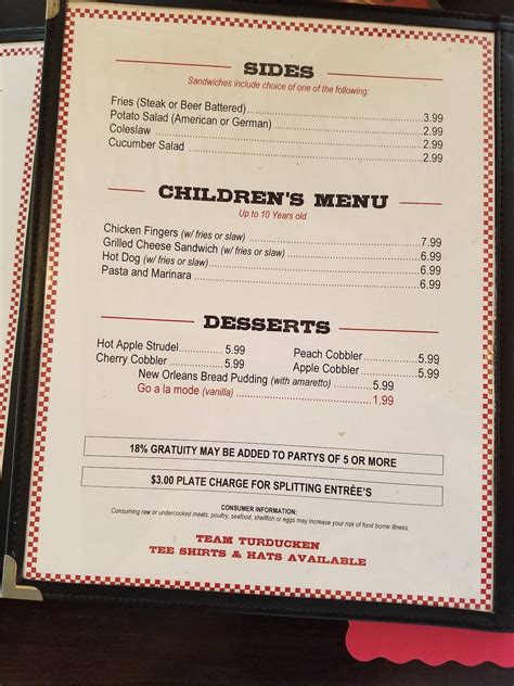 Menu at Alpine Steakhouse and Butcher Shop, Sarasota