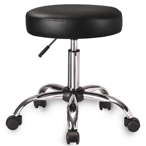 Amolife Round Rolling Stool PU Leather Height Adjustable Swivel Drafting Chair, Black - Walmart.com