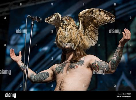 The Norwegian black metal and heavy metal band Kvelertak performs a live concert at Koengen in ...