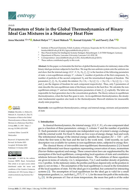 (PDF) Parameters of State in the Global Thermodynamics of Binary Ideal ...