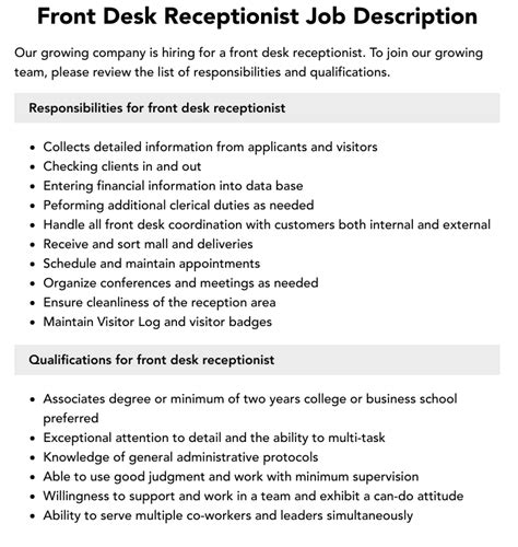 Roles of a front desk personnel