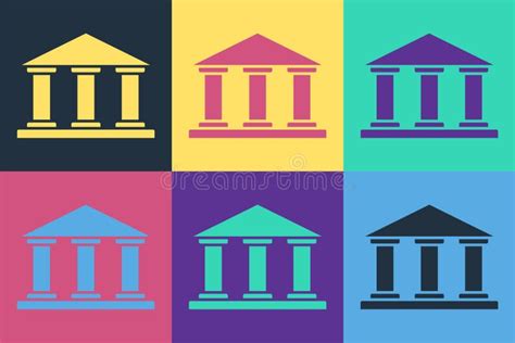 Pop Art Museum Building Icon Isolated on Color Background. Vector ...