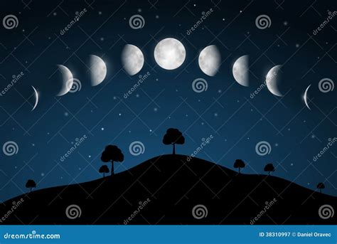 Moon Phases - Night Landscape Stock Vector - Illustration of black, cosmos: 38310997