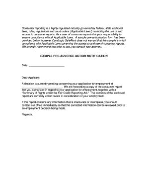 Pre Adverse Action Letter - Fill and Sign Printable Template Online