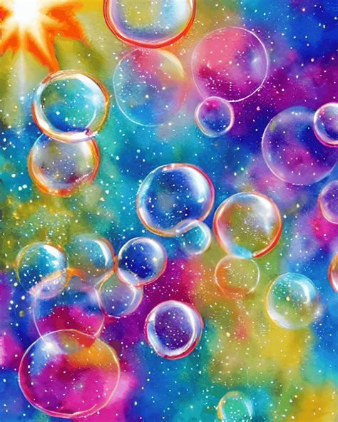 Huge Vibrant Colored Bubbles Watercolor Painting Sparkles · Creative ...