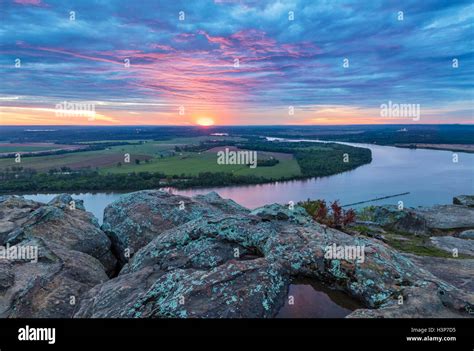Petit Jean State Park, AR: Sunrise over the Arkansas River Valley from ...