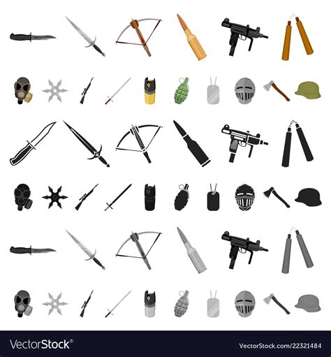 Types of weapons cartoon icons in set collection Vector Image