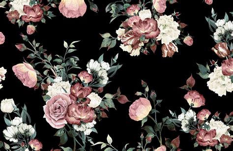 Vintage Pink & Cream Dark Floral Wallpaper Mural | Hovia | Vintage floral wallpapers, Black ...