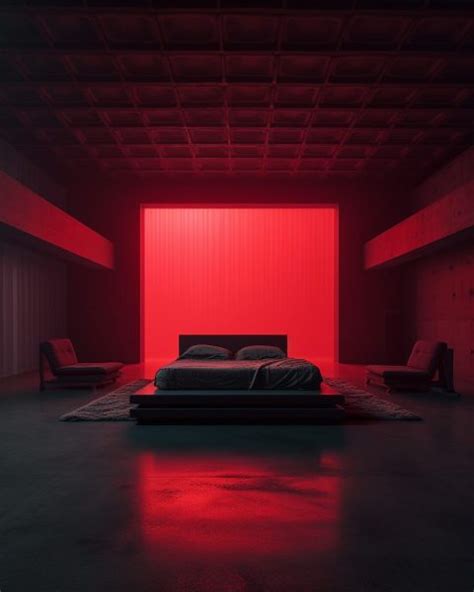 Brutalist and Minimalist Home Interior with Red Lighting