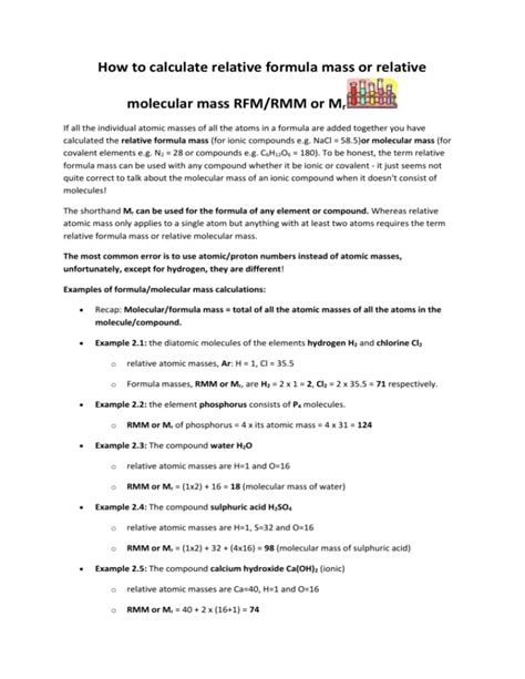 How to calculate relative formula mass or relative molecular mass