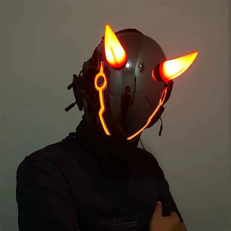 Illuminated ONI DEMON CYBERPUNK Ninja Facemask Cosplay Sci Fi helmet in ...