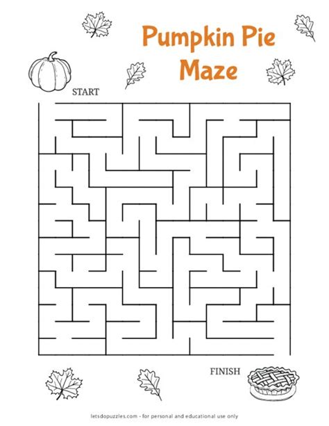 Pumpkin Pie Maze Printable for Thanksgiving Activity