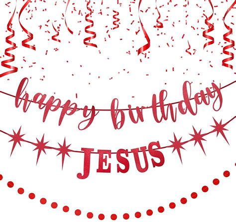 3 Pieces Happy Birthday Jesus Banner Red Glitter Jesus Happy Birthday Banner Jesus Banner and ...