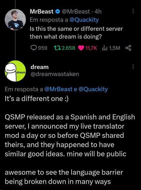 Dream replied to MrBeast : r/DreamWasTaken2