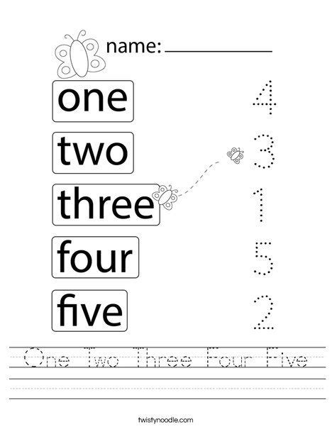 One Two Three Four Five Worksheet - Twisty Noodle | Two letter words, English worksheets for ...