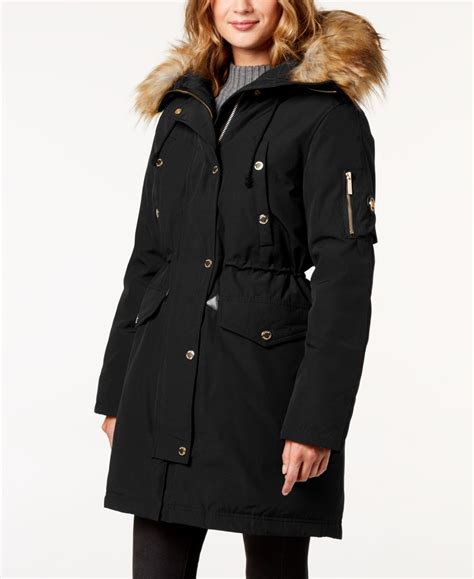 Michael Michael Kors Faux-Fur-Trim Hooded Down Parka Coat - Navy ...