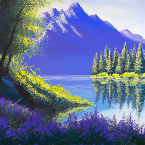 Mountain Lake And Pine Tree Forest Landscape Painting by StellArt ...