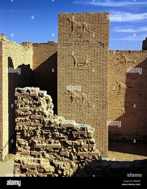 Relief on a brick wall, Babylonian ruins, Iraq, Middle East Stock Photo ...